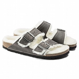 Birkenstock Arizona Shearling Grey Leather ���������� ������� ��� ���� ����� 