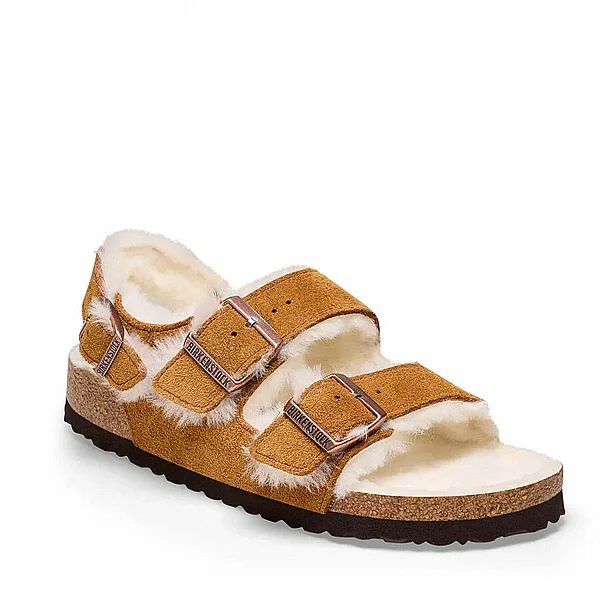 ����� ��������� ������� ����� � Birkenstock Arizona Big Buckle Shearling Cognac