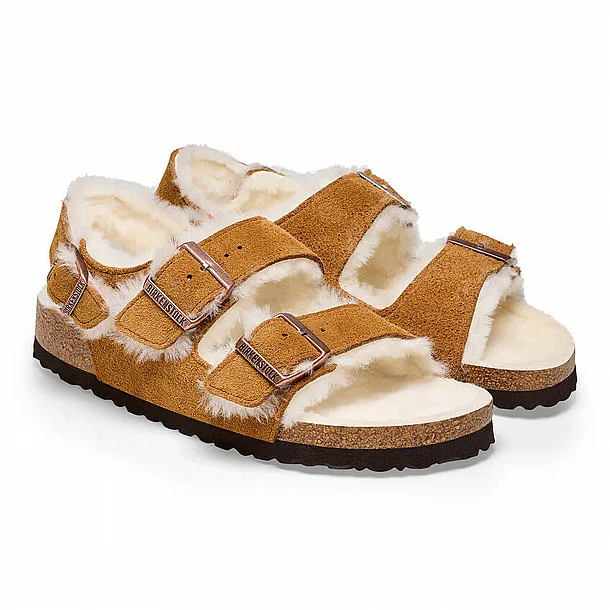 ����� ��������� ������� ����� � Birkenstock Arizona Big Buckle Shearling Cognac