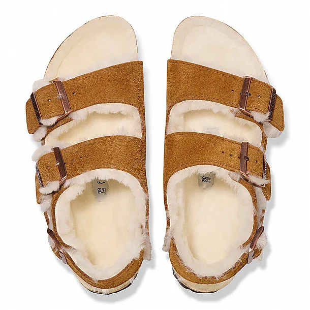����� ��������� ������� ����� � Birkenstock Arizona Big Buckle Shearling Cognac
