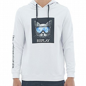 REPLAY-קפוצ'ון לבן, הדפס חתול REPLAY-קפוצ'ון לבן, הדפס חתול