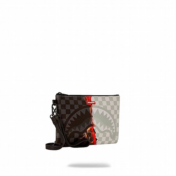 ��� �� ����������� � SPRAYGROUND DRIP CHECK SHARK CROSSOVER CLUTCH W/ SHOUDLER STRAP