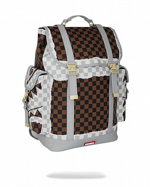 ��� �� ����������� -SPRAYGROUND CREAM AND BROWN TEAR CHECK MONTE CARLO BACKPACK