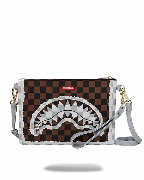 ��� �� ���� ����������� � SPRAYGROUND CREAM AND BROWN TEAR CHECK CROSSOVER CLUTCH