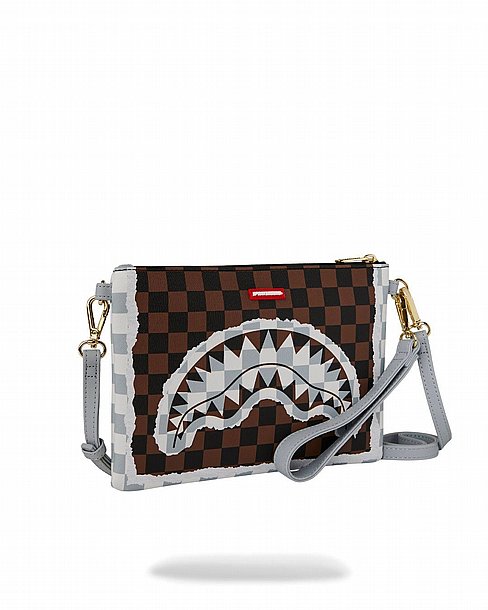 ��� �� ���� ����������� � SPRAYGROUND CREAM AND BROWN TEAR CHECK CROSSOVER CLUTCH