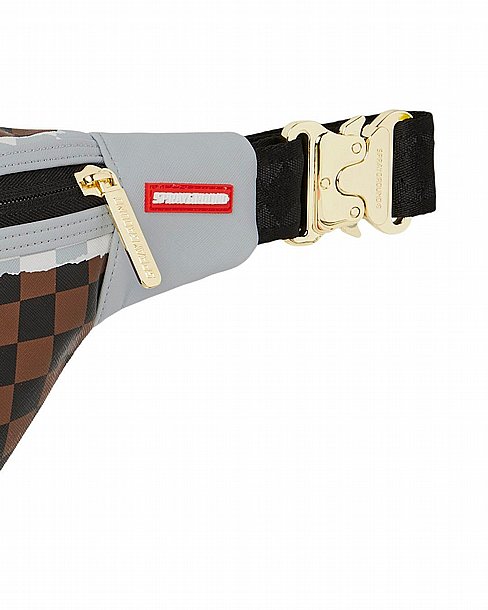 ��� ���� ����������� � SPRAYGROUND CREAM AND BROWN TEAR CHECK SAVVY CROSSBODY