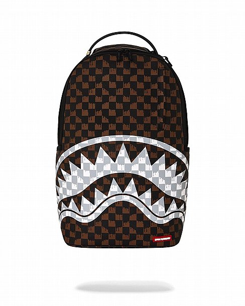 ��� �� ����������� -SPRAYGROUND BROWN AND CREAM DRIP CHECK SHARK BACKPACK