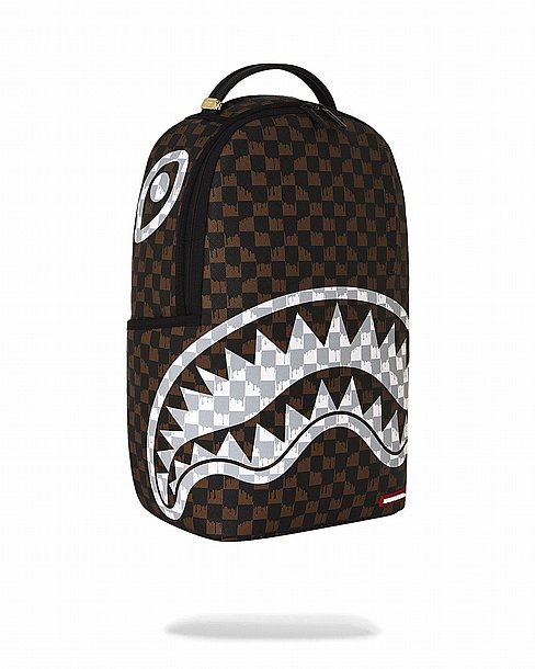 ��� �� ����������� -SPRAYGROUND BROWN AND CREAM DRIP CHECK SHARK BACKPACK