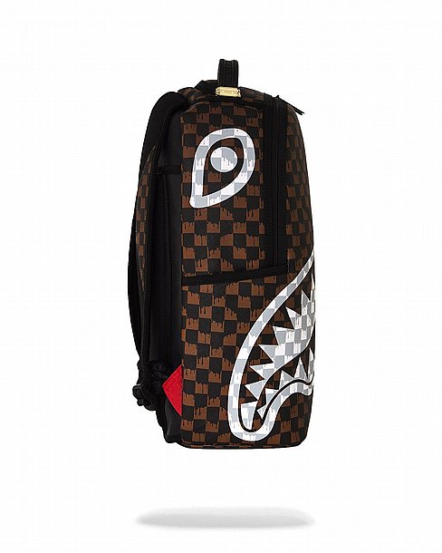 ��� �� ����������� -SPRAYGROUND BROWN AND CREAM DRIP CHECK SHARK BACKPACK