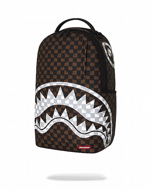 ��� �� ����������� -SPRAYGROUND BROWN AND CREAM DRIP CHECK SHARK BACKPACK