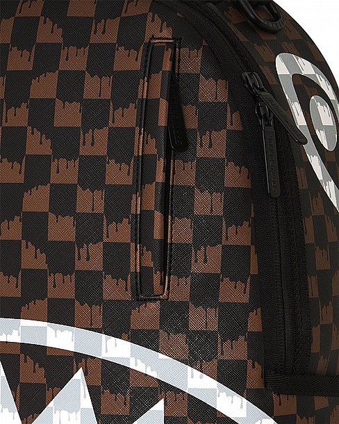 ��� �� ����������� -SPRAYGROUND BROWN AND CREAM DRIP CHECK SHARK BACKPACK