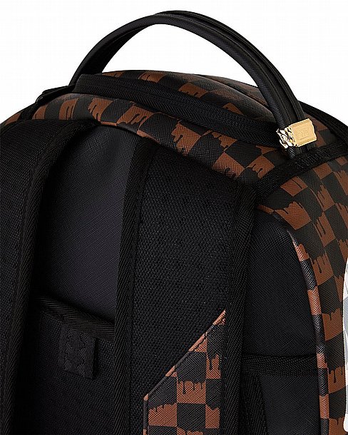 ��� �� ����������� -SPRAYGROUND BROWN AND CREAM DRIP CHECK SHARK BACKPACK