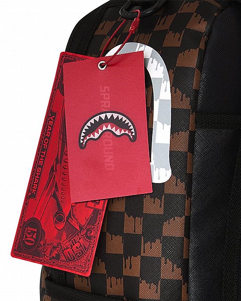��� �� ����������� -SPRAYGROUND BROWN AND CREAM DRIP CHECK SHARK BACKPACK